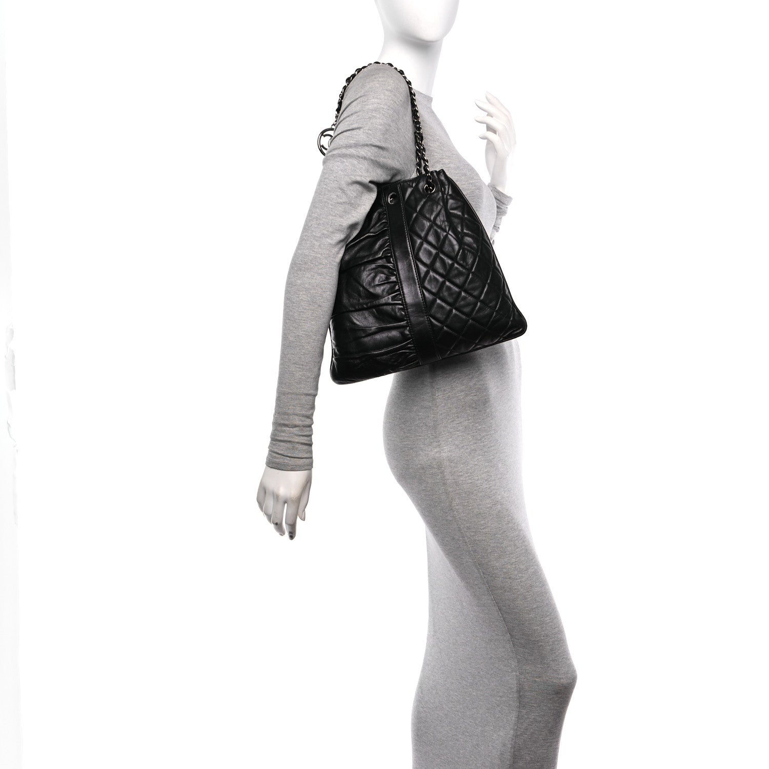 Chanel Lambskin Quilted Pile Ou Face Drawstring Bag Black 3 of 11