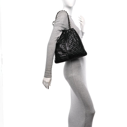Chanel Lambskin Quilted Pile Ou Face Drawstring Bag Black 3 of 11