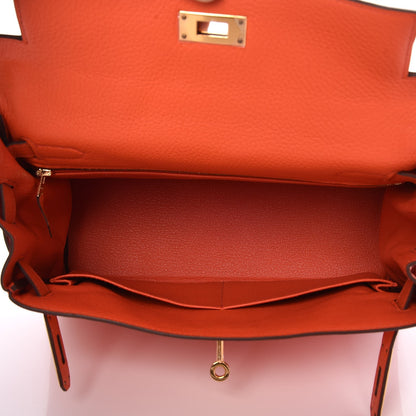 Hermes Taurillon Clemence Kelly Retourne 28 Orange Poppy 9 of 34