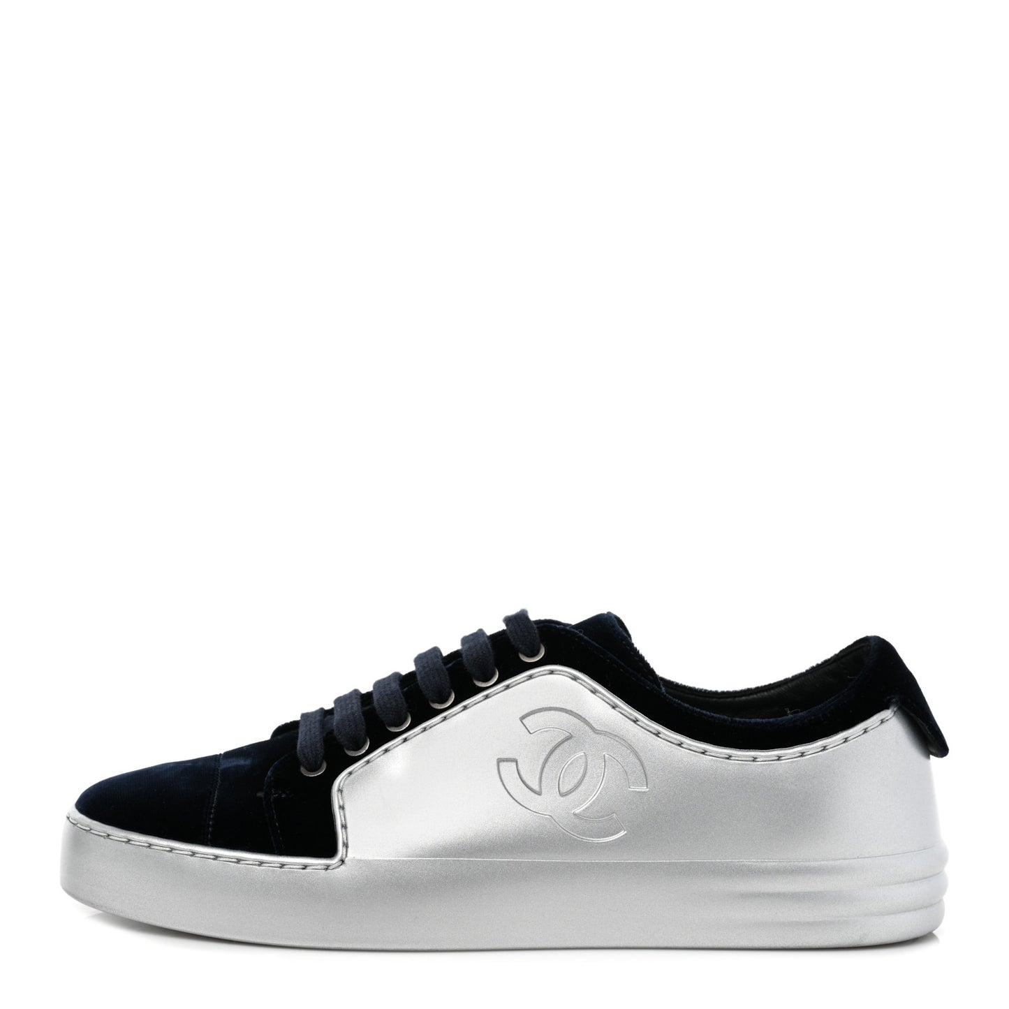 Calfskin Velvet Womens CC Sneakers 37 Navy