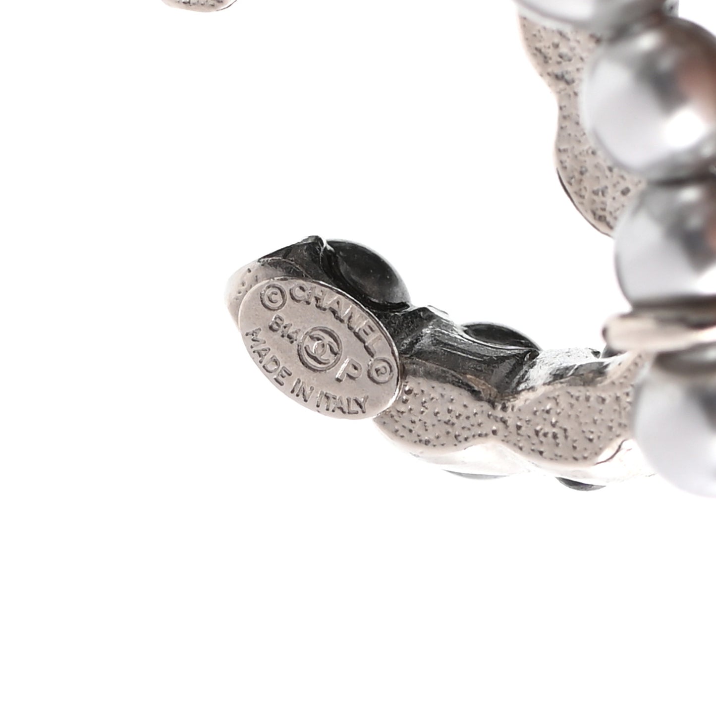 Resin Pearl Beaded CC Multi Strand Long Necklace Black Silver
