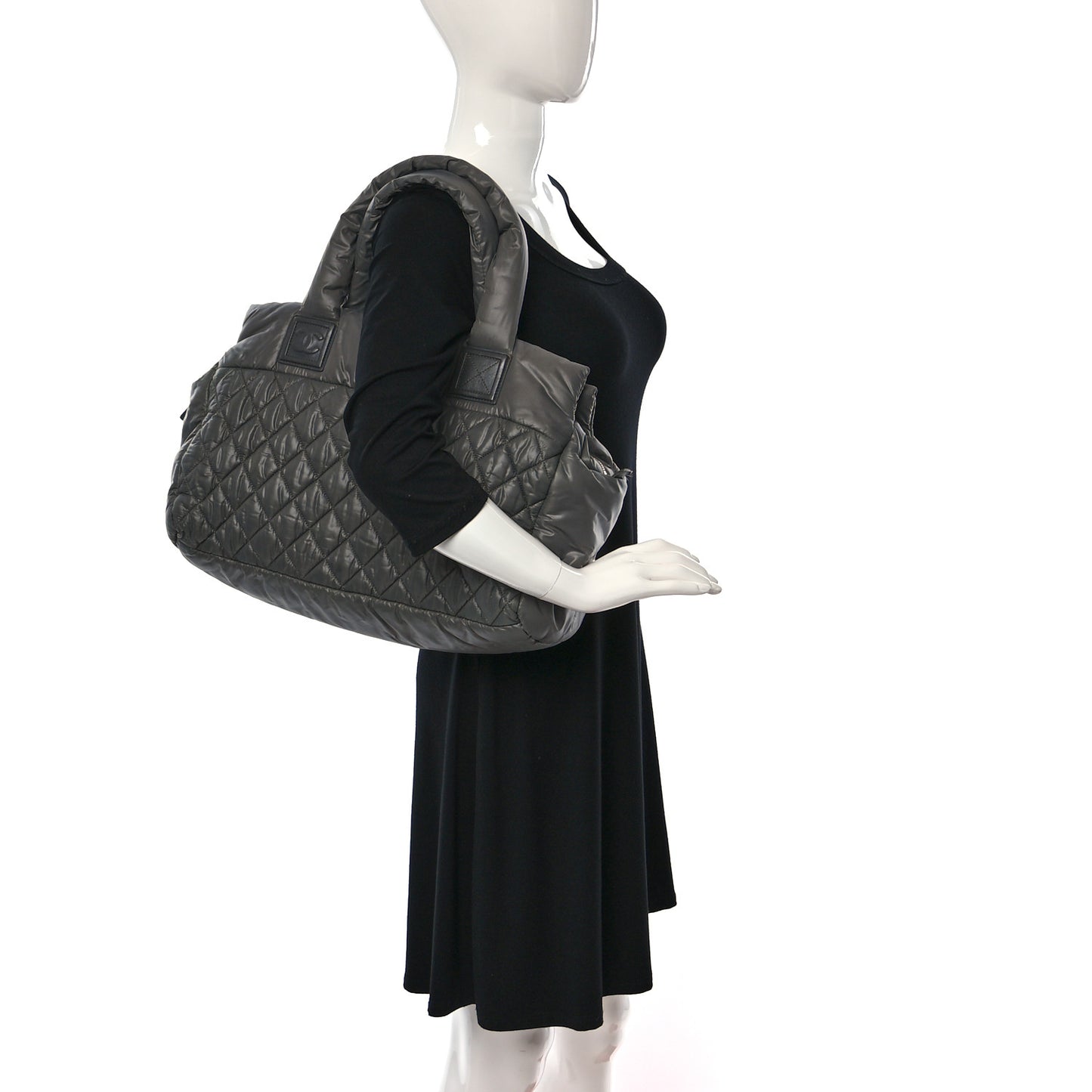 Nylon Quilted Large Coco Cocoon Reversible Tote Grey