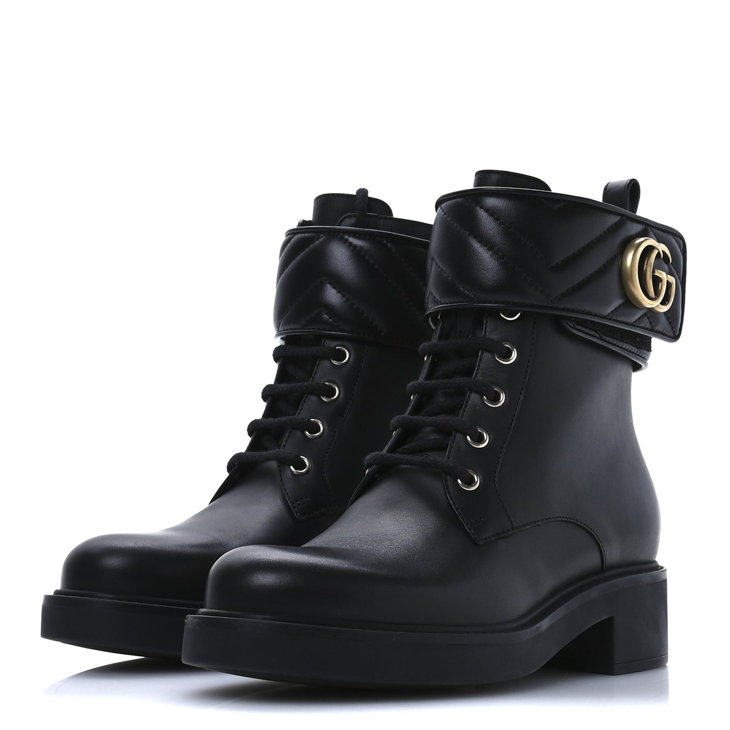Flores Calfskin Nappa Matelasse GG 40mm Ankle Boots 36.5 Black