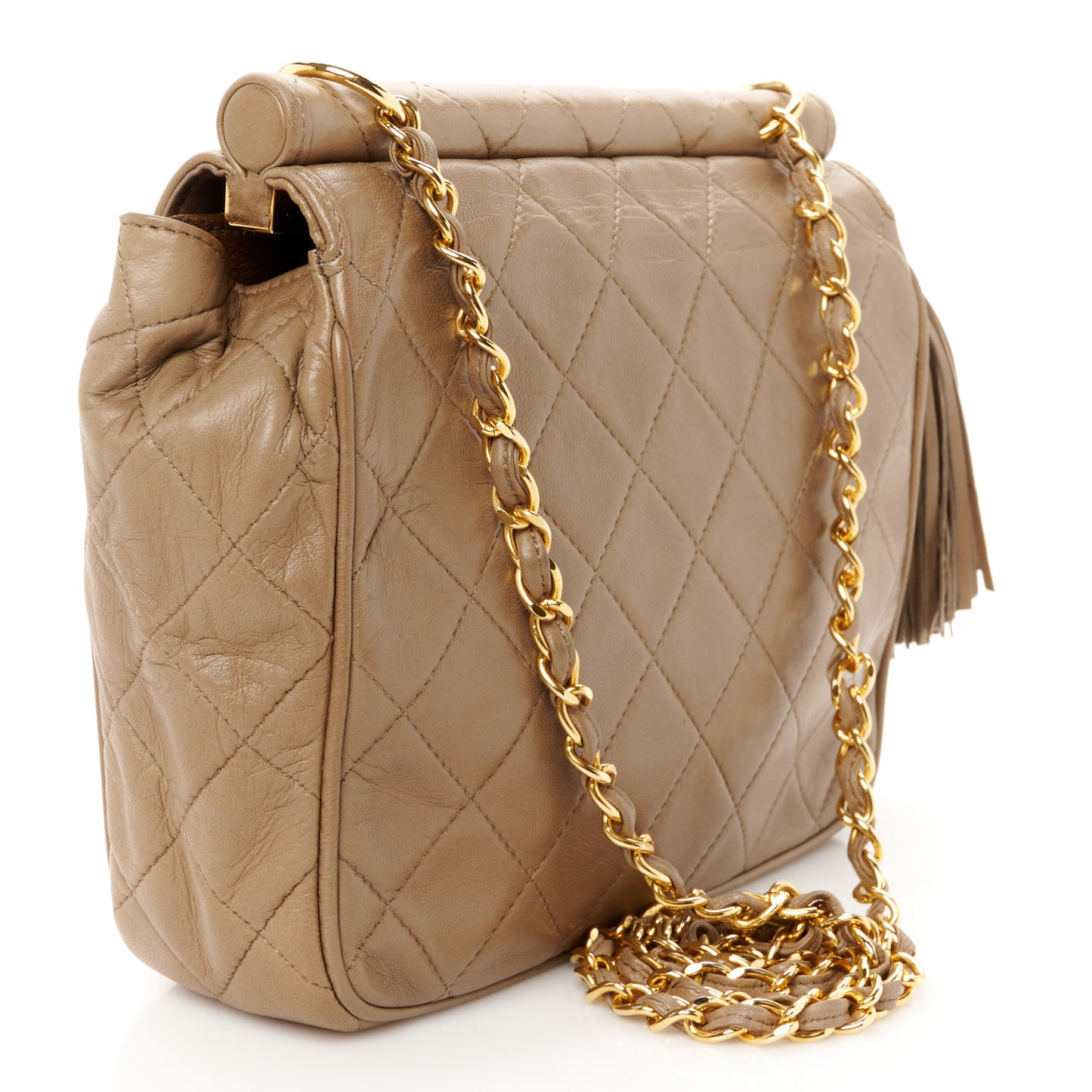 Lambskin Quilted Tassel Envelope Flap Brown