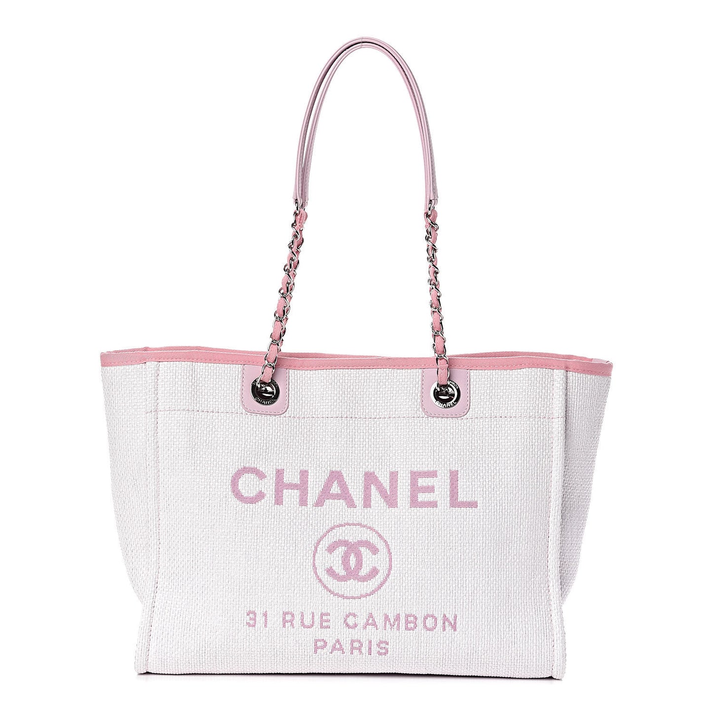 Woven Straw Raffia Small Deauville Tote Pink