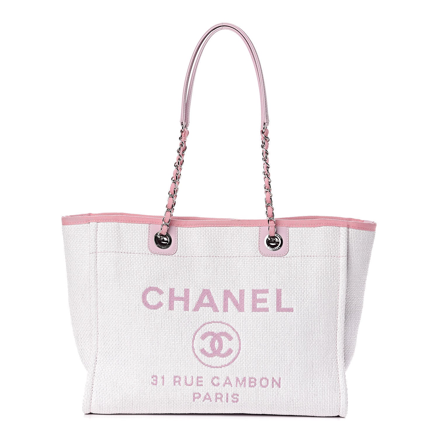 Chanel Woven Straw Raffia Small Deauville Tote Pink 1 of 15