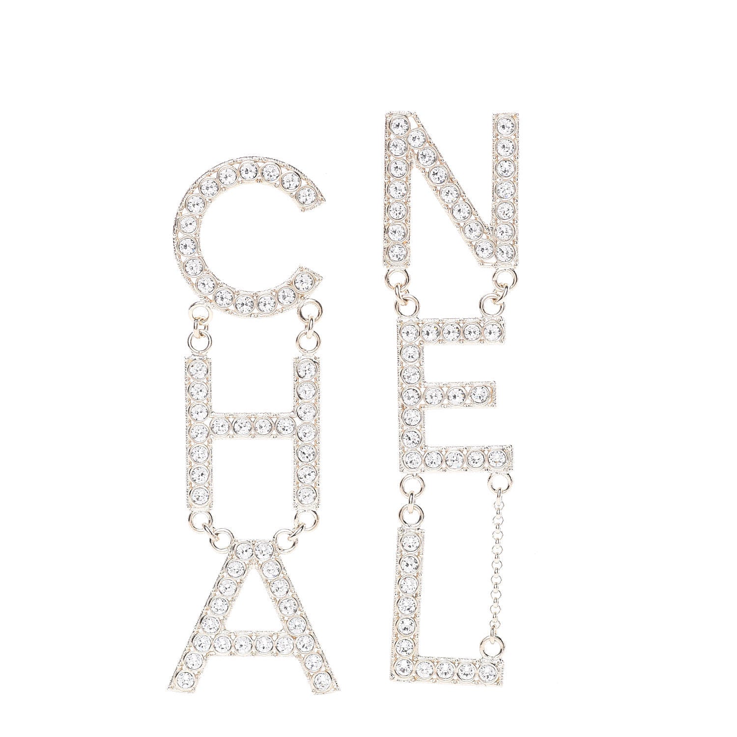 Chanel Crystal Cha-Nel Logo Drop Earrings Gold 1 of 5