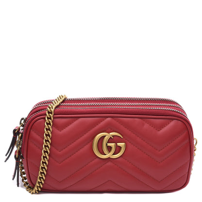 Gucci Calfskin Matelasse Mini GG Marmont Chain Crossbody Bag Hibiscus Red 1 of 11