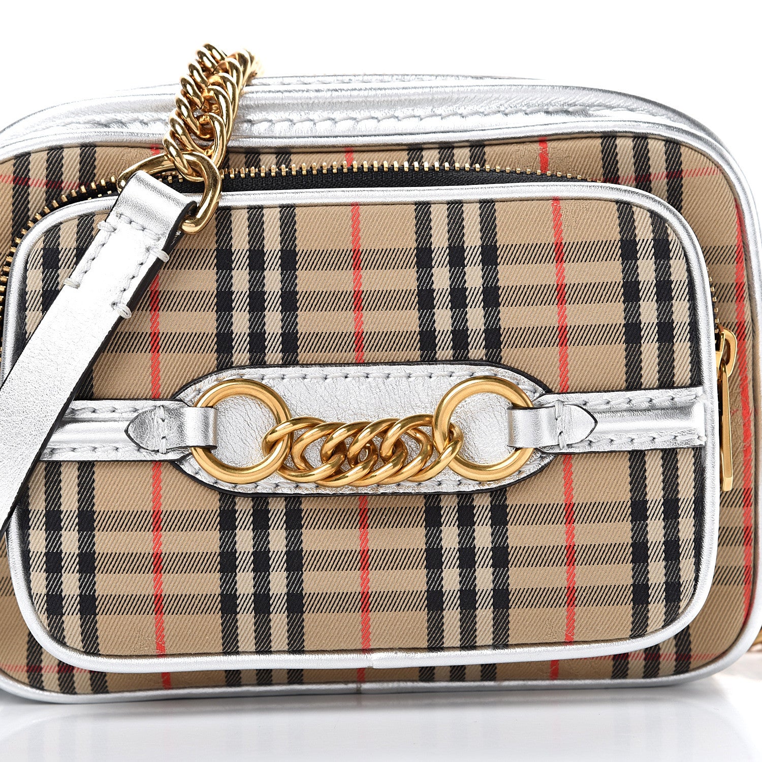 Burberry Smooth Calfskin 1983 Knight Check Link Camera Bag Silver 7 of 12