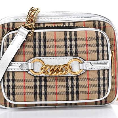 Burberry Smooth Calfskin 1983 Knight Check Link Camera Bag Silver 7 of 12