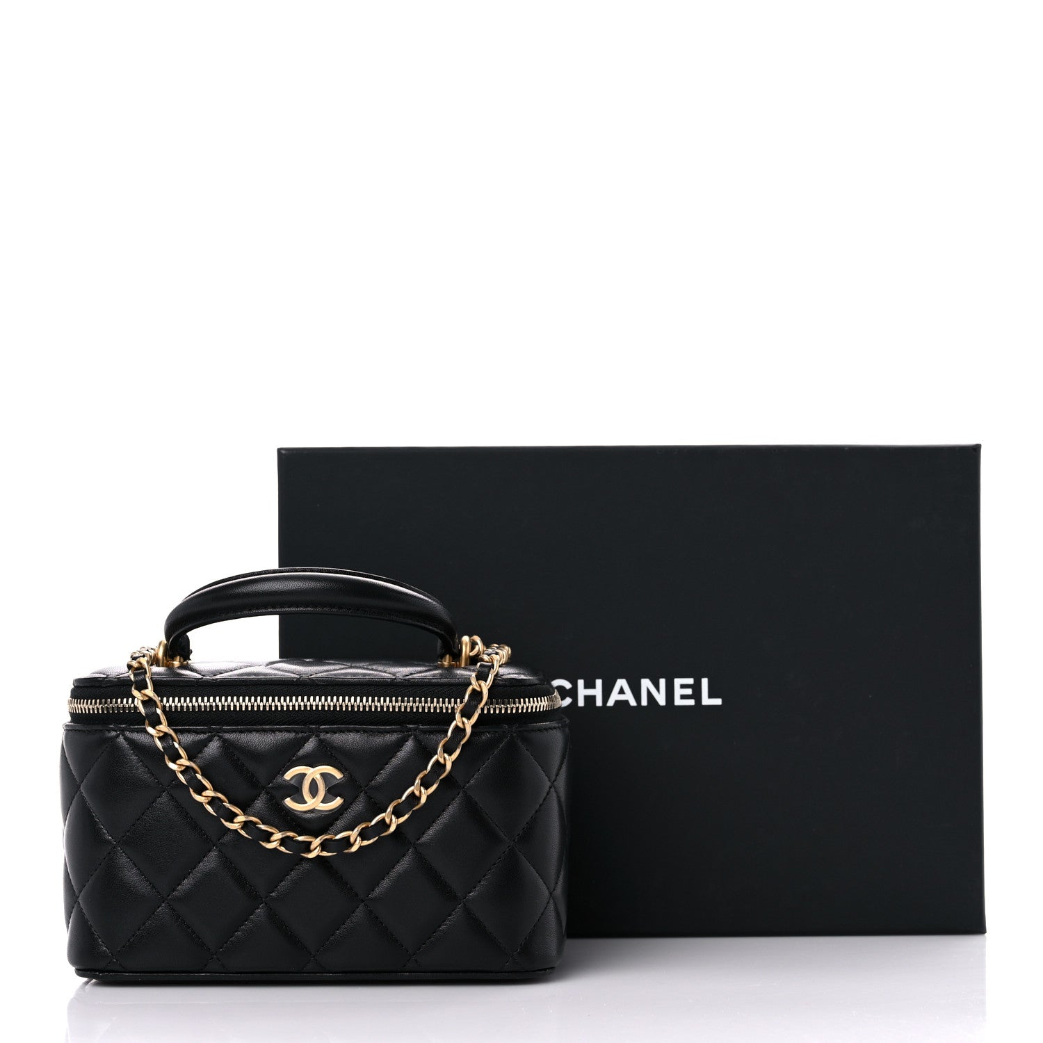 Chanel Lambskin Quilted Small Top Handle Vanity Case With Chain Black 11 of 11