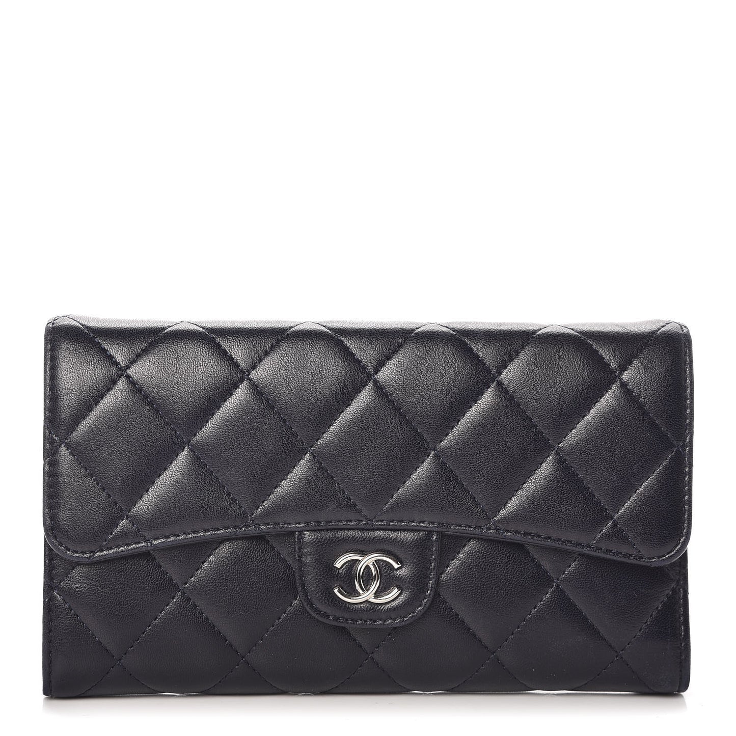 Lambskin Quilted Large Flap Wallet Navy