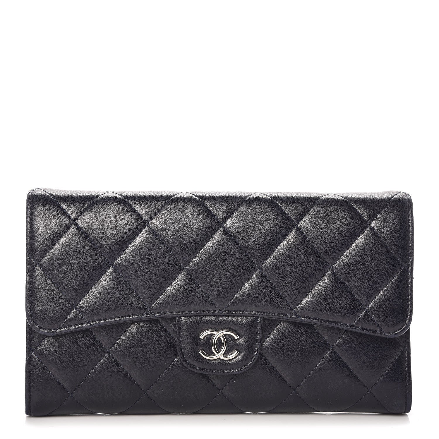 Chanel Lambskin Quilted Large Flap Wallet Navy 1 of 10