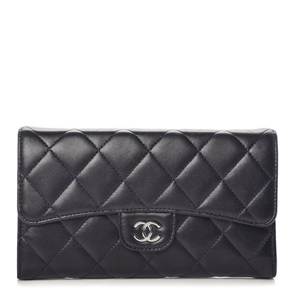 Chanel Lambskin Quilted Large Flap Wallet Navy 1 of 10