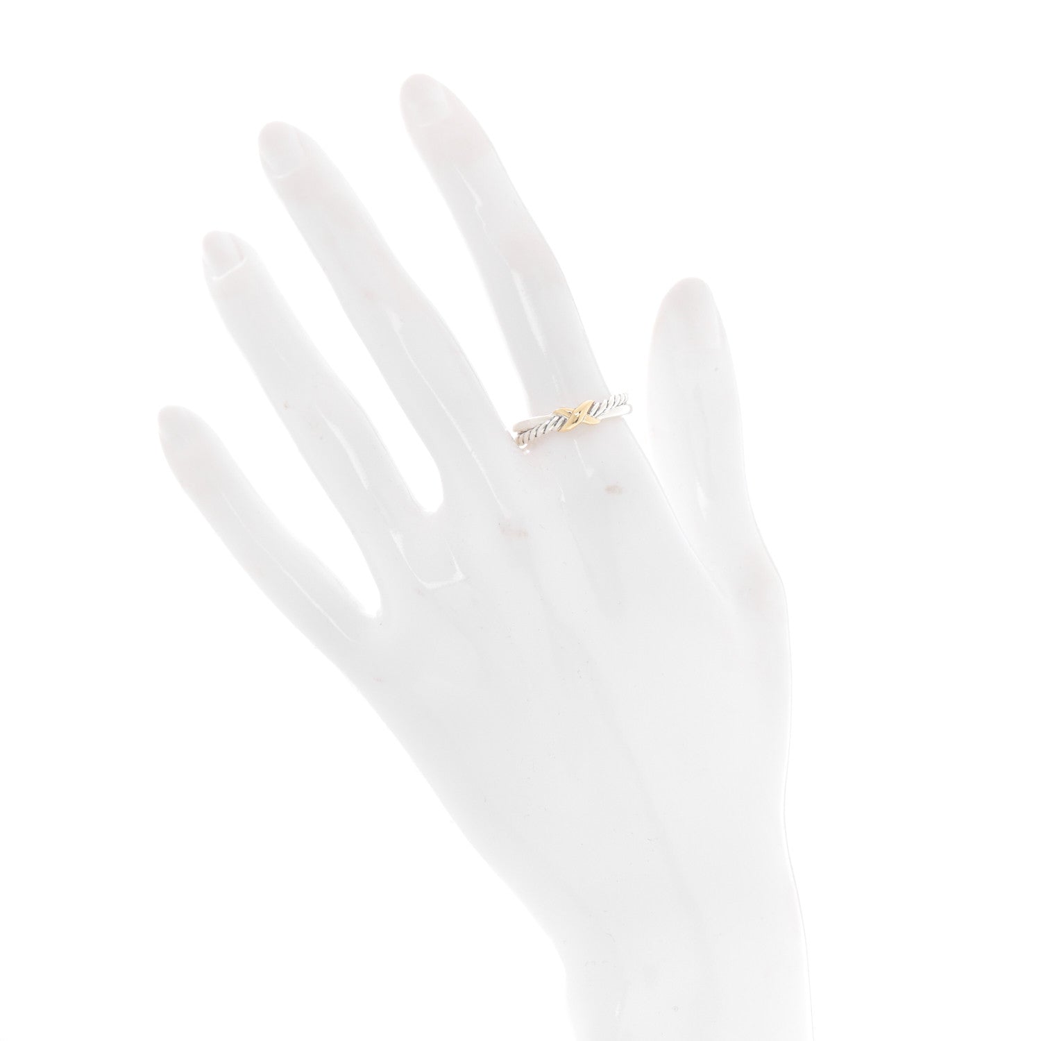 David Yurman Sterling Silver 18K Yellow Gold Petite X Crossover Ring 56 7.5 2 of 4