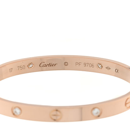 Cartier 18K Pink Gold 4 Diamond LOVE Bracelet 17 5 of 8