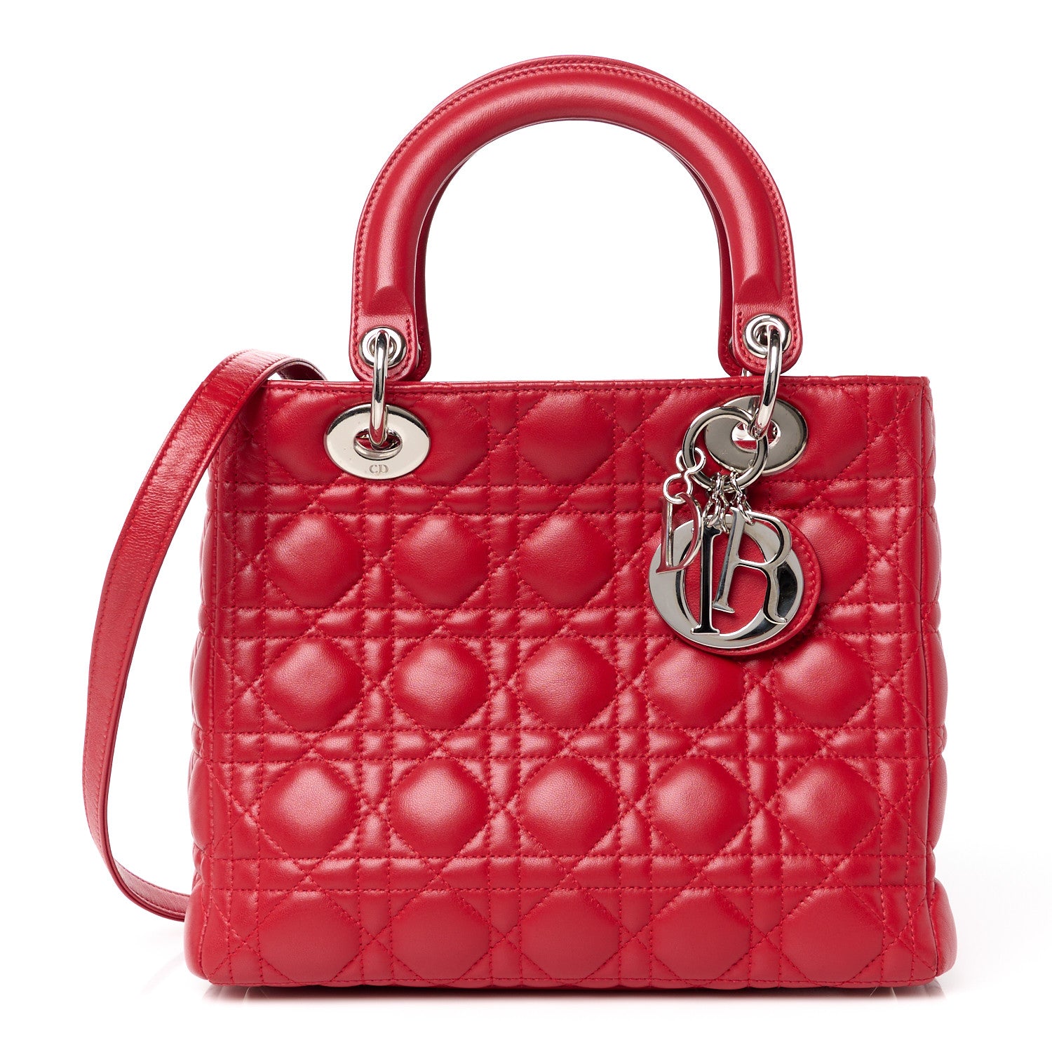 Christian Dior Lambskin Cannage Medium Lady Dior Red 1 of 10