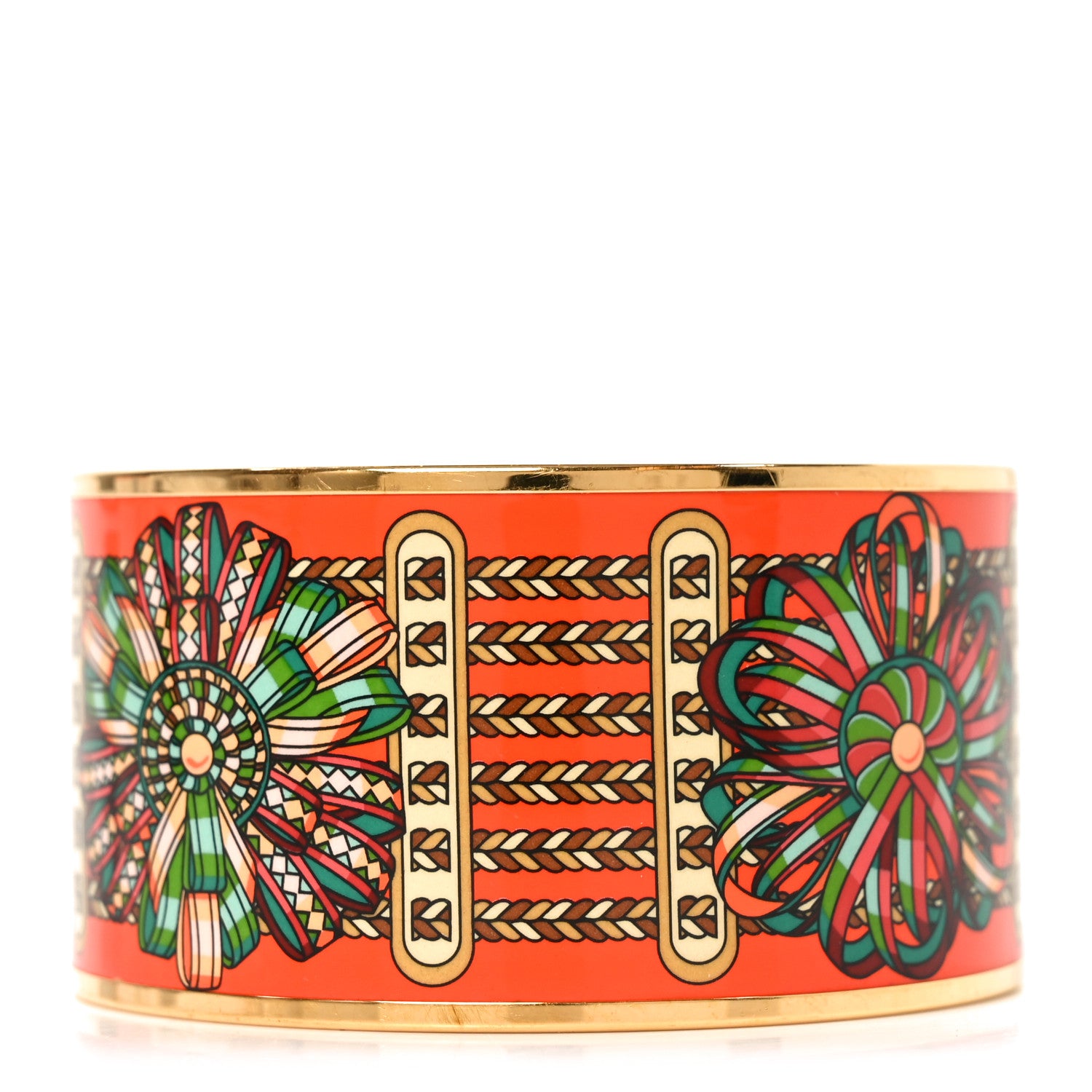 Hermes Enamel Printed Rubans de Cheval Extra Wide Bracelet 65
