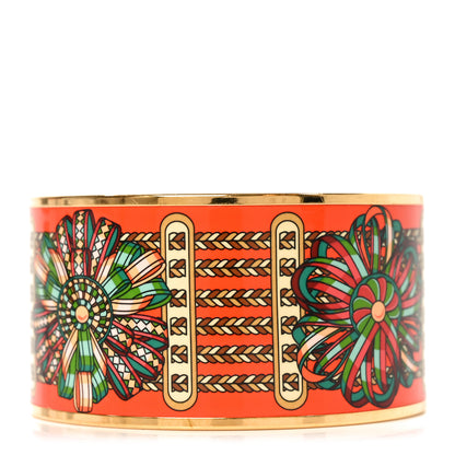 Hermes Enamel Printed Rubans de Cheval Extra Wide Bracelet 65 Orange 3 of 5