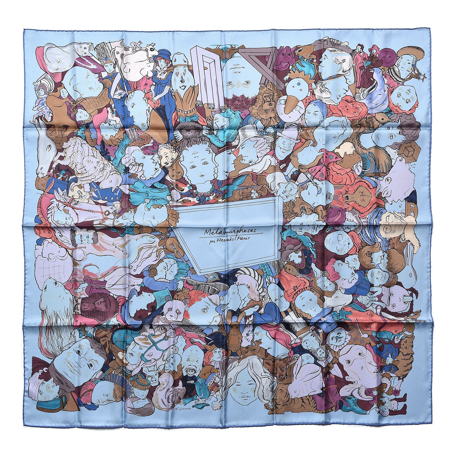 Hermes Silk Metamorphoses Par Paris Scarf 90 Argent Mauve Bleu 1 of 9
