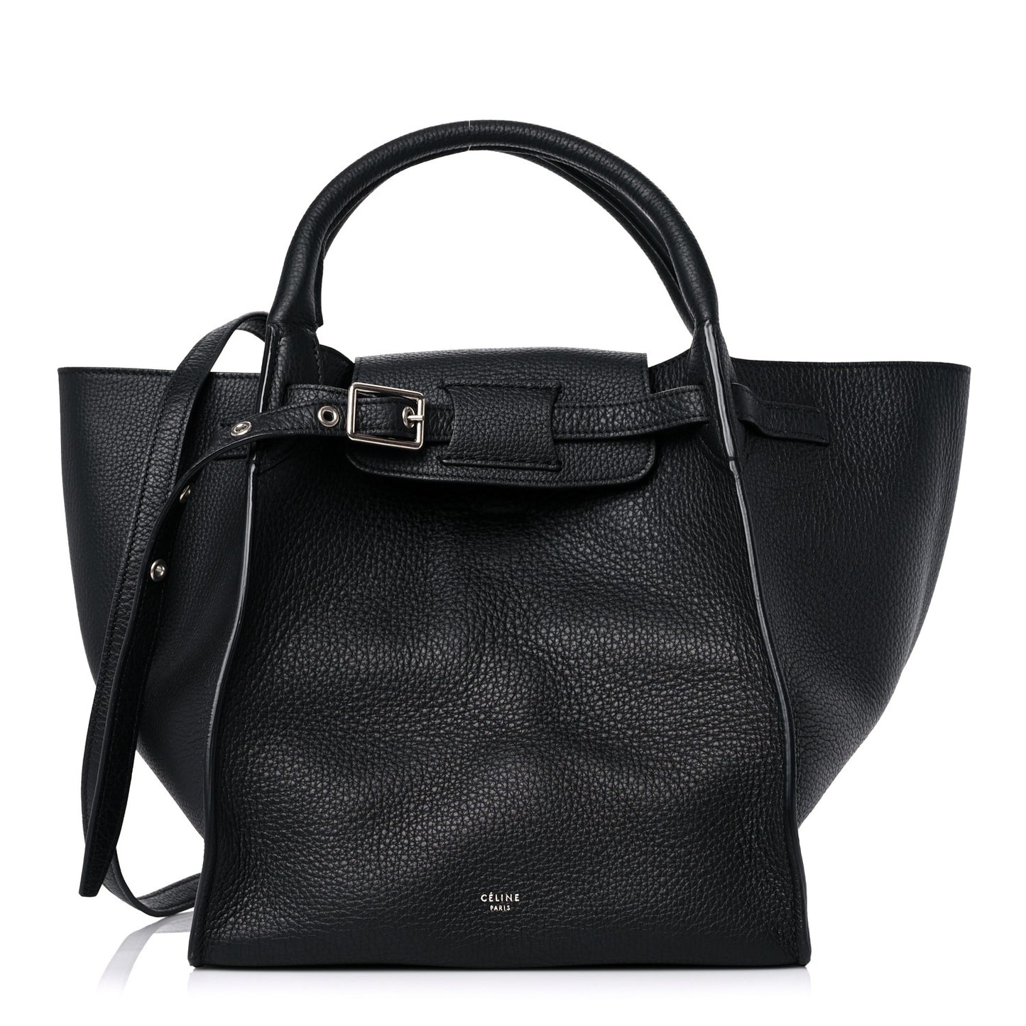 Supple Grained Calfskin Small Long Strap Big Bag Black