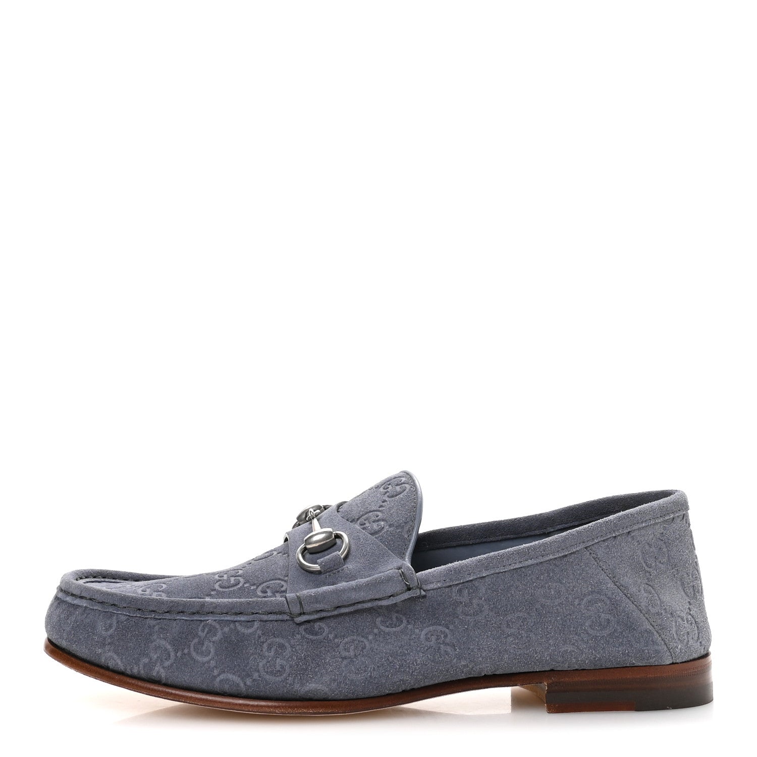 Gucci Luxury Suede Guccissima Mens Horsebit Mocassin Loafers 9.5 Foggy Grey 1 of 9