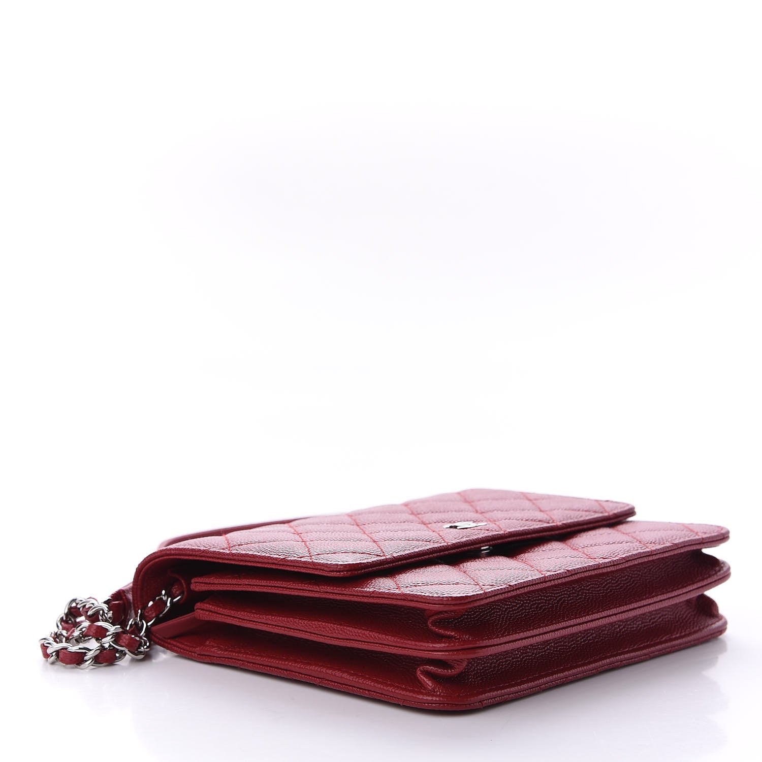 Chanel Caviar Quilted Square Wallet On Chain WOC Dark Red 4 of 13