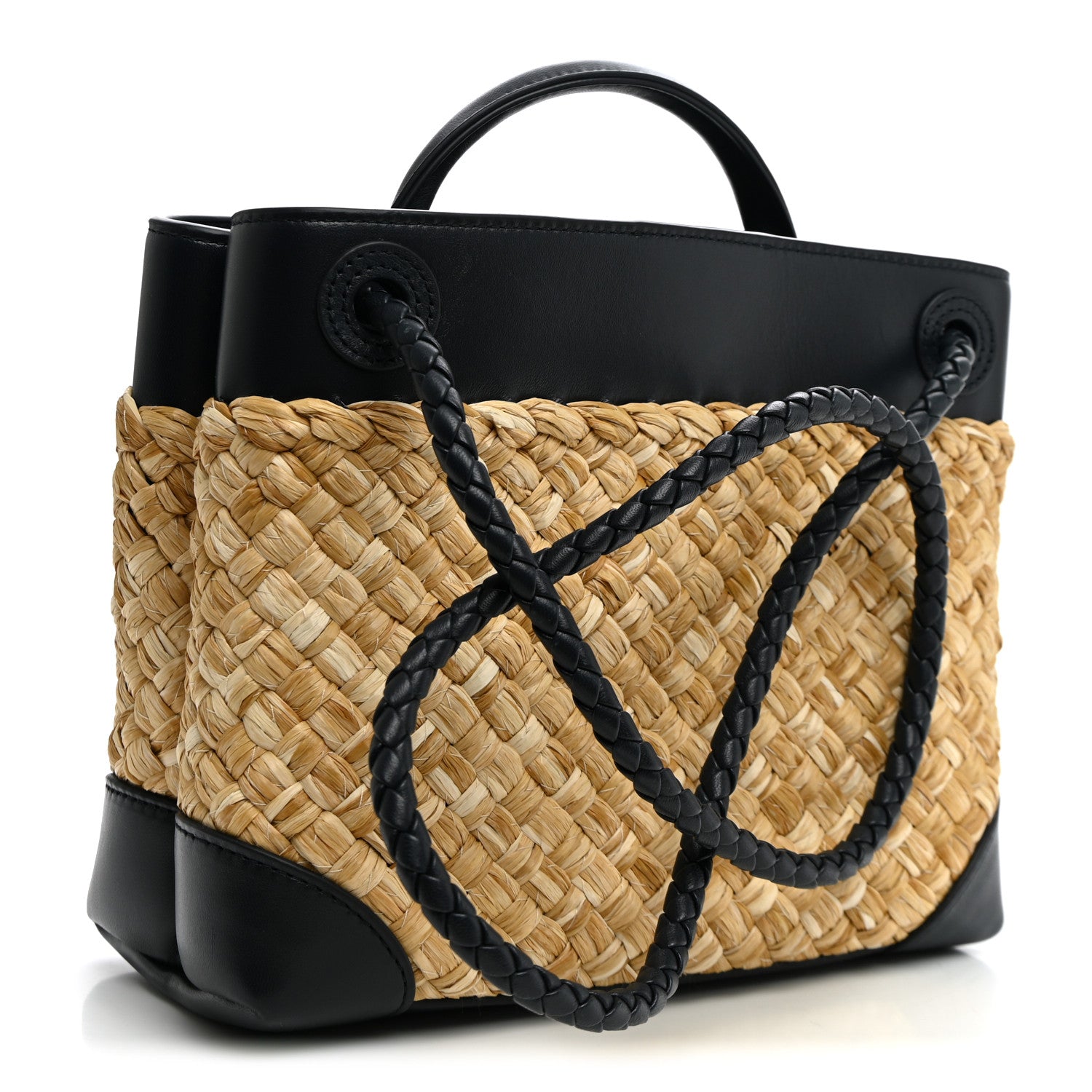 Bottega Veneta Raffia Lambskin Intrecciato Small Andiamo Shoulder Bag Natural Midnight 3 of 9