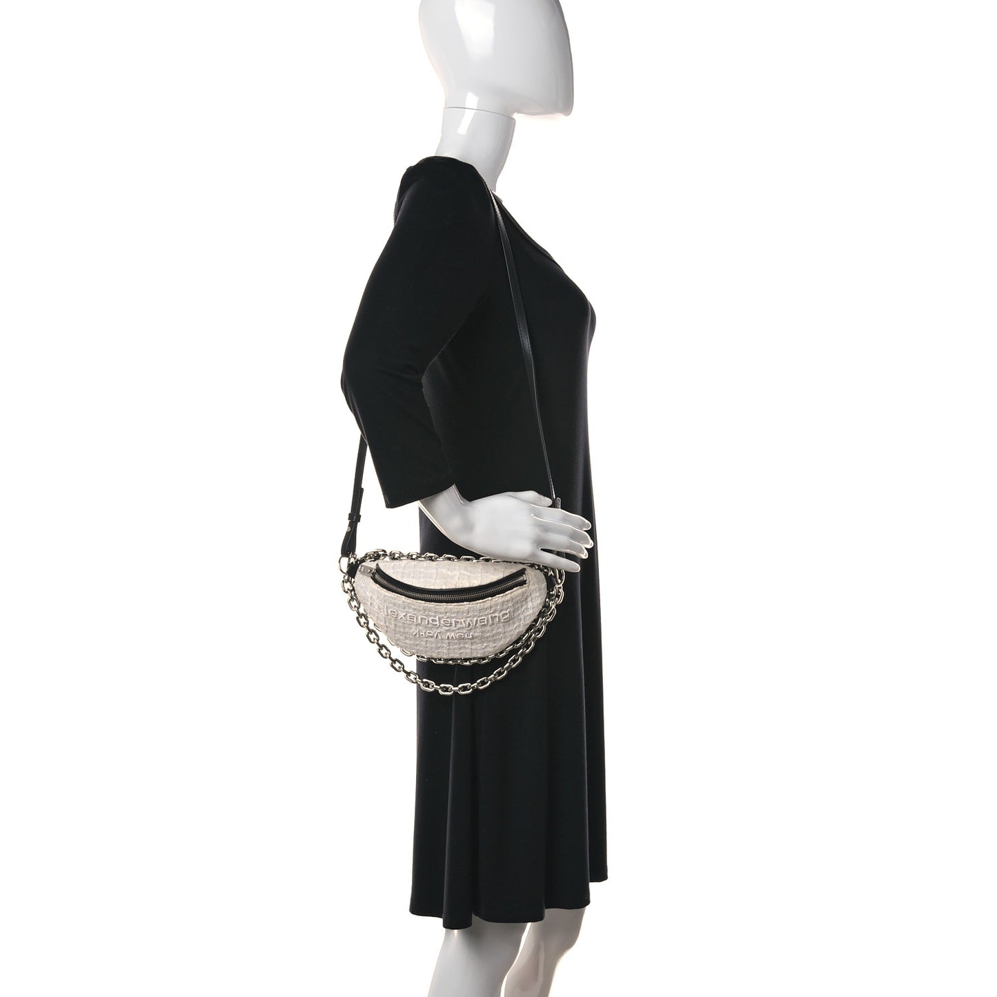 Patent Tweed Chain Embellished Attica Belt Bag White