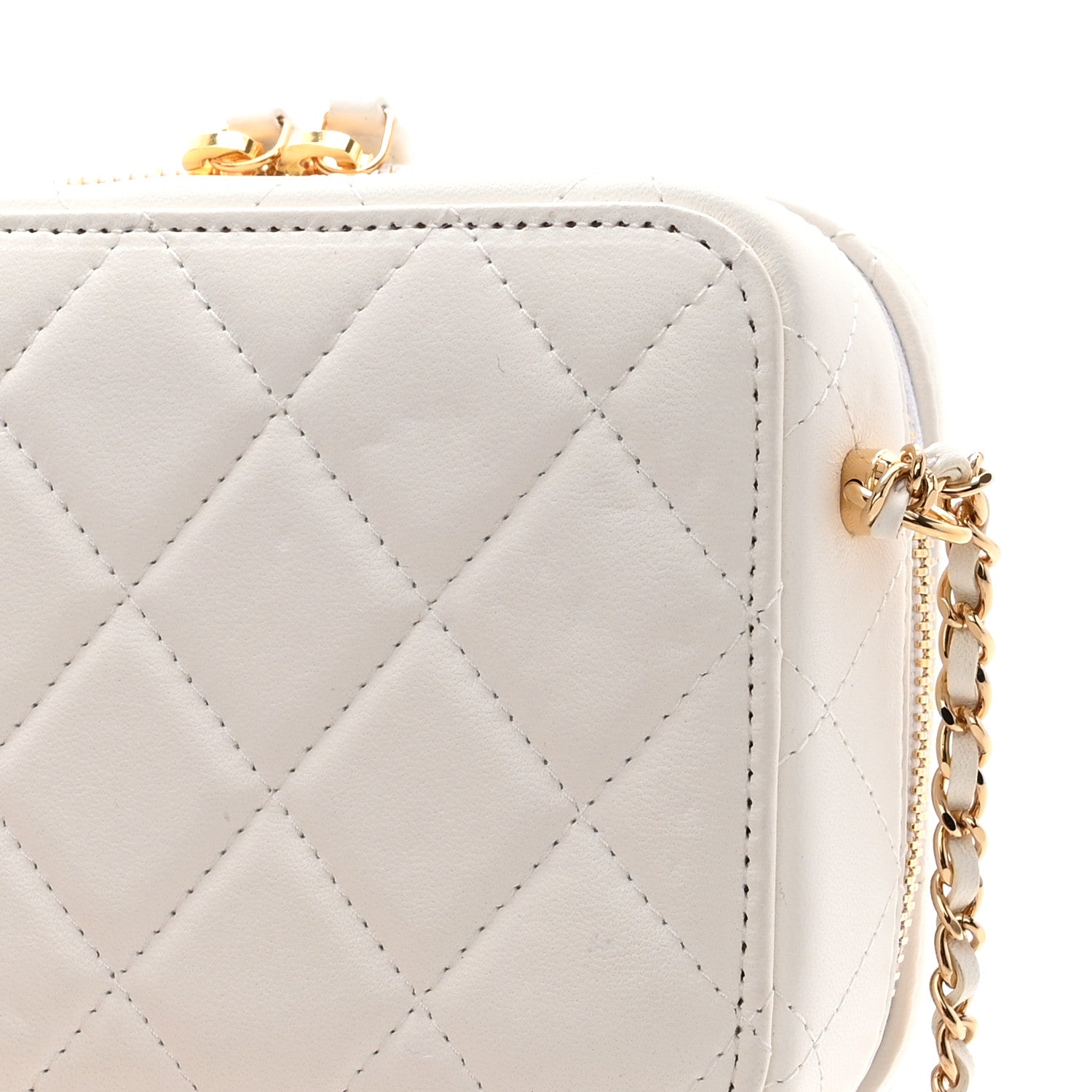 Chanel Lambskin Metal Quilted Mini Vanity Case With Chain White Gold 13 of 13