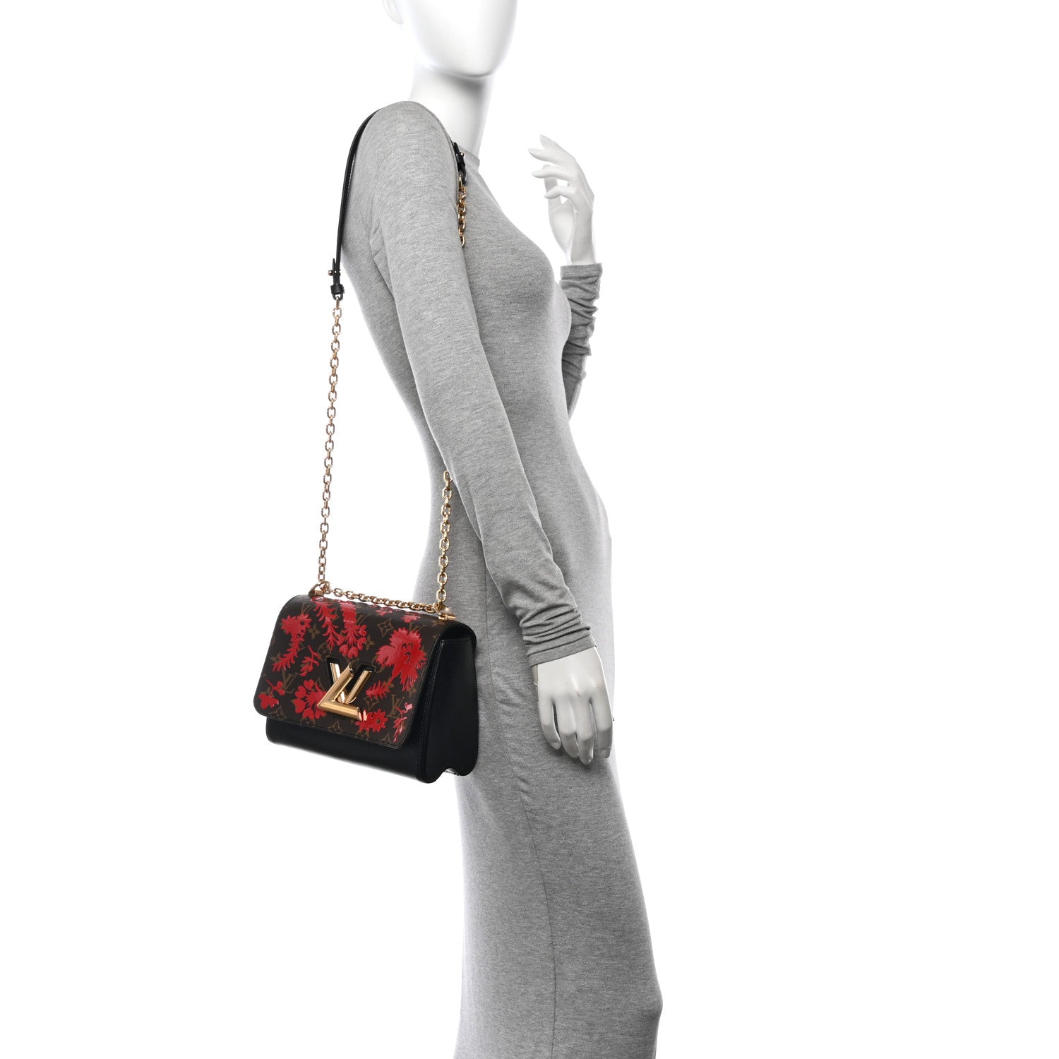 Louis Vuitton Calfskin Monogram Blossom Twist MM Rouge 2 of 11