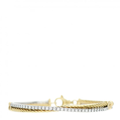 David Yurman 18K White Yellow Gold Diamond Crossover Bracelet 1 of 4