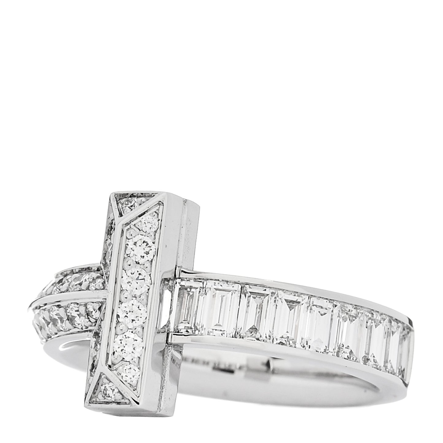 18K White Gold Diamond T T1 Baguette Ring 54 7