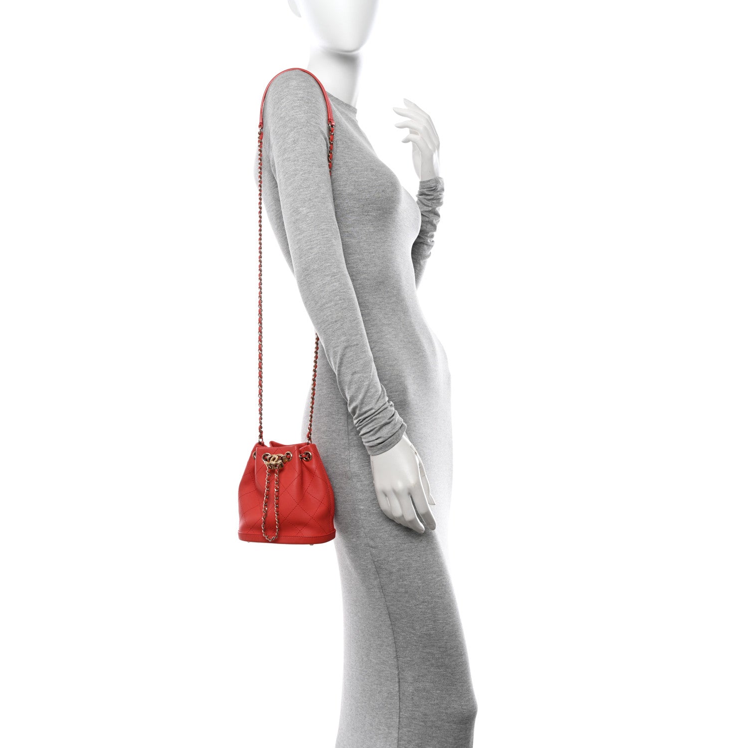 Chanel Calfskin Stitched Mini Drawstring CC Bag Red 2 of 11
