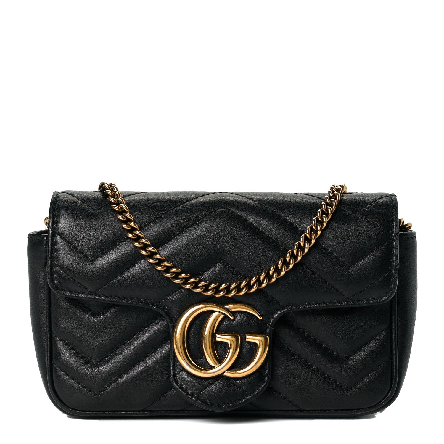 Gucci Calfskin Matelasse Super Mini GG Marmont Shoulder Bag Black 1 of 6