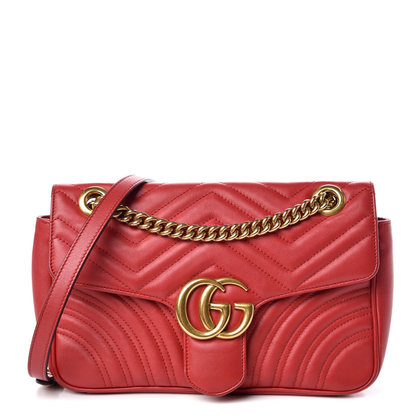 Calfskin Matelasse Small GG Marmont Shoulder Bag Hibiscus Red