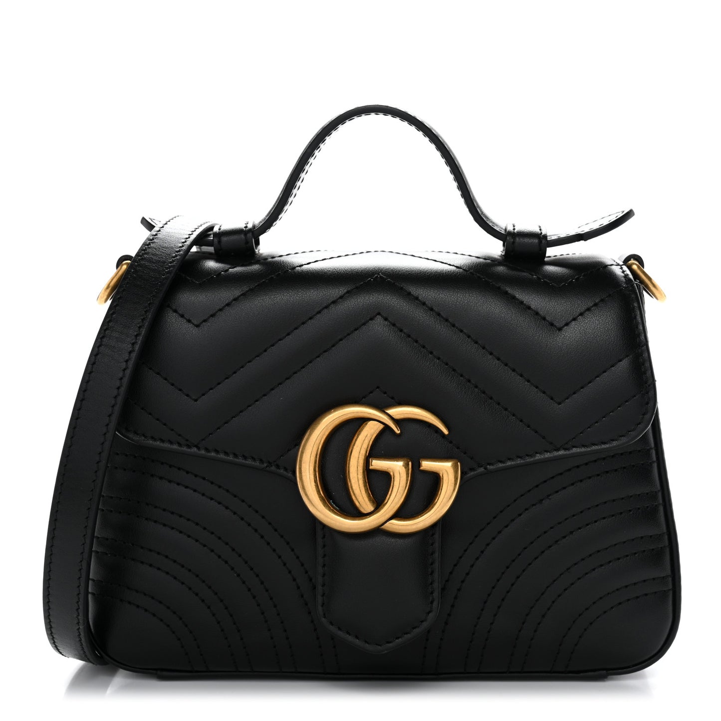 Calfskin Matelasse Mini GG Marmont Top Handle Shoulder Bag Black