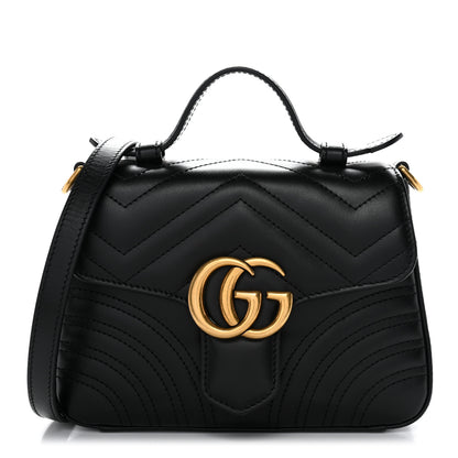 Gucci Calfskin Matelasse Mini GG Marmont Top Handle Shoulder Bag Black 1 of 11