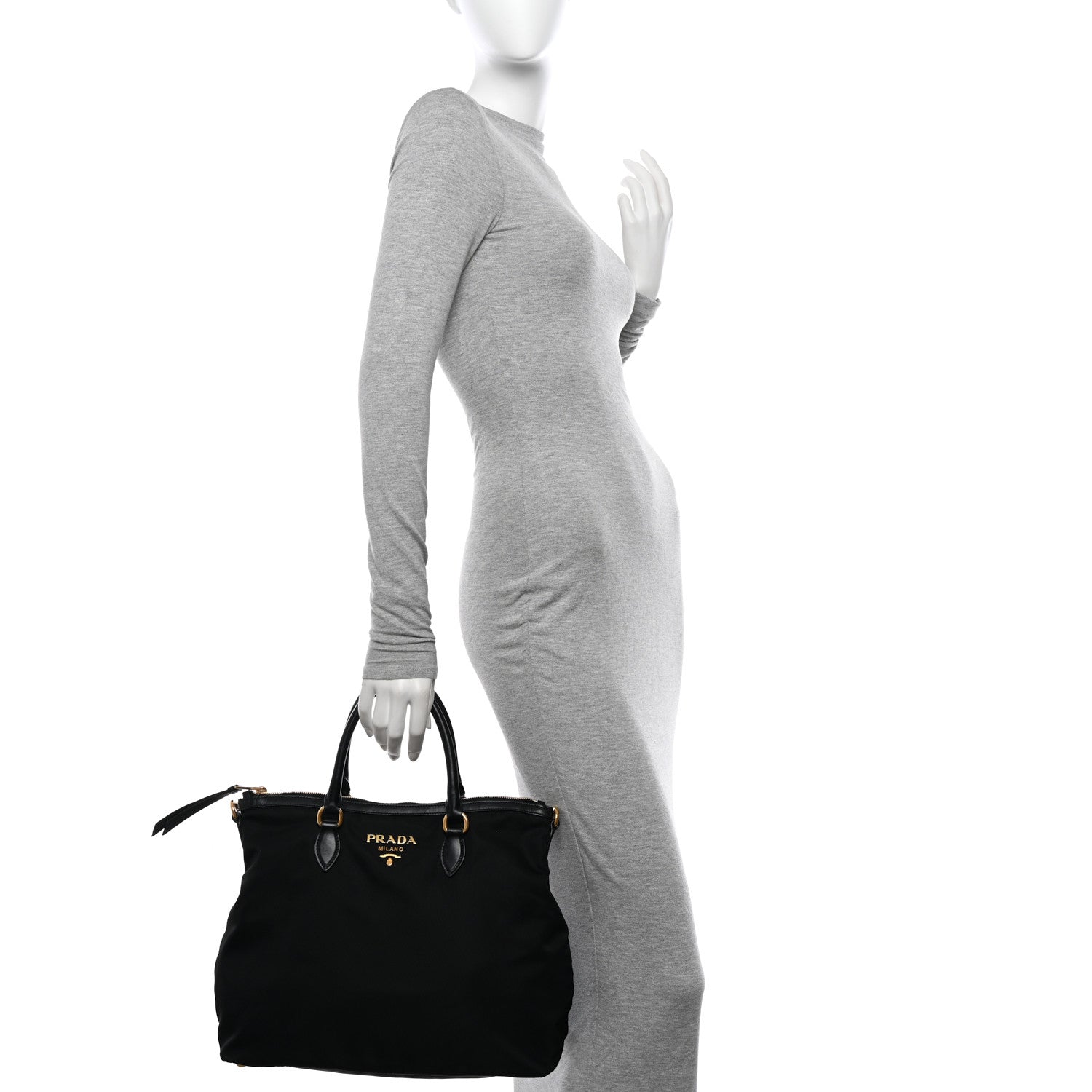 Prada Tessuto Nylon Soft Calfskin Tote Black 2 of 13