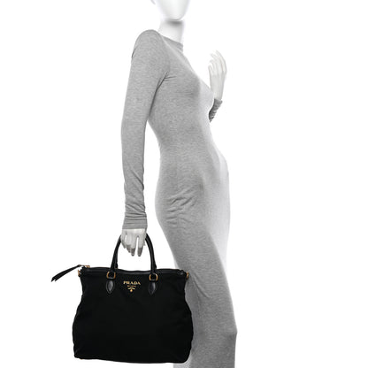 Prada Tessuto Nylon Soft Calfskin Tote Black 2 of 13