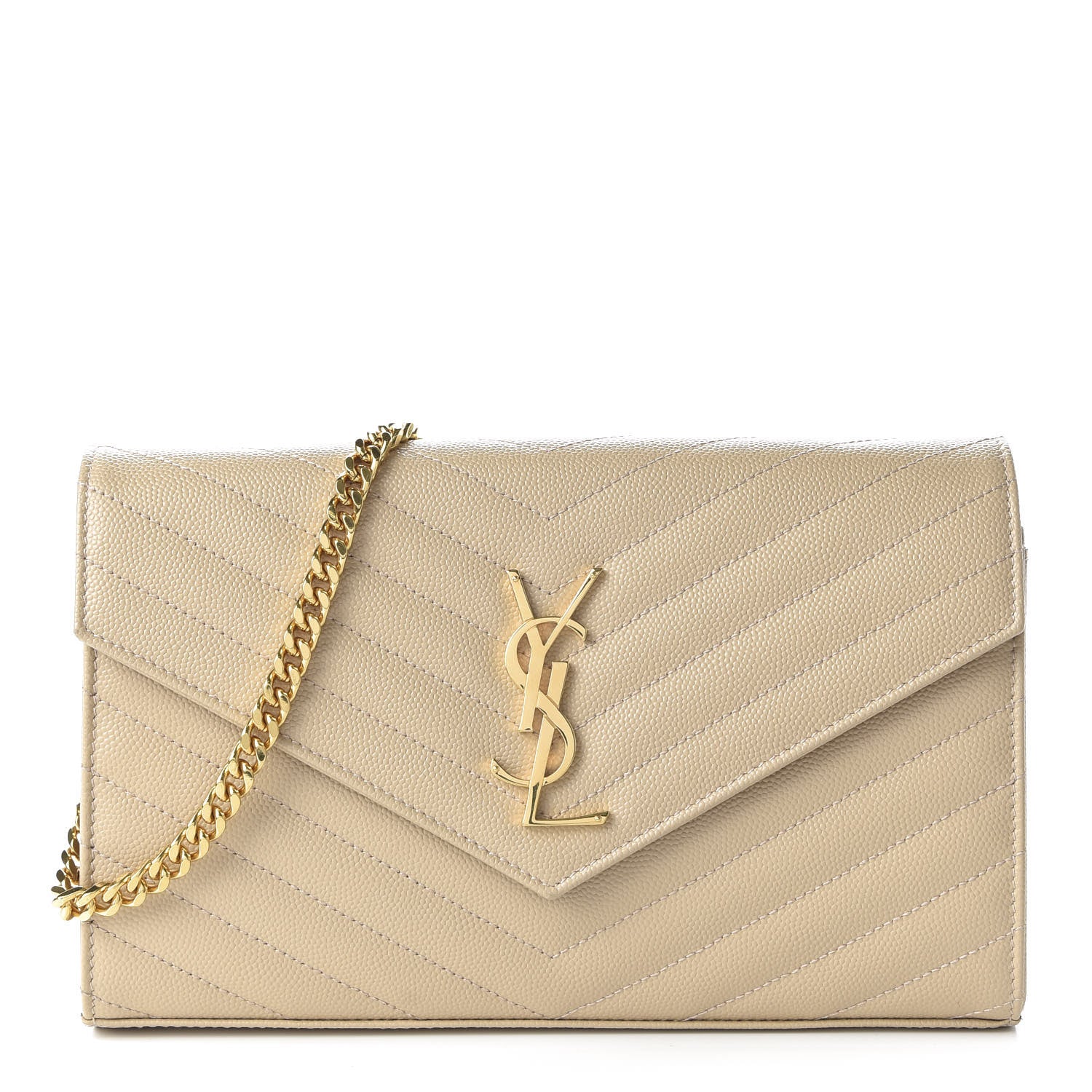 Saint Laurent Grain De Poudre Matelasse Chevron Monogram Chain Wallet Nude Powder 1 of 10