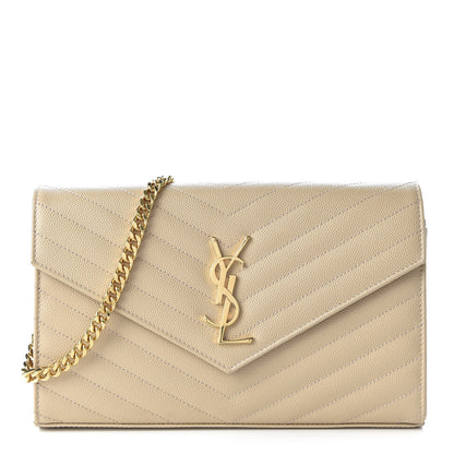 Saint Laurent Grain De Poudre Matelasse Chevron Monogram Chain Wallet Nude Powder 1 of 10
