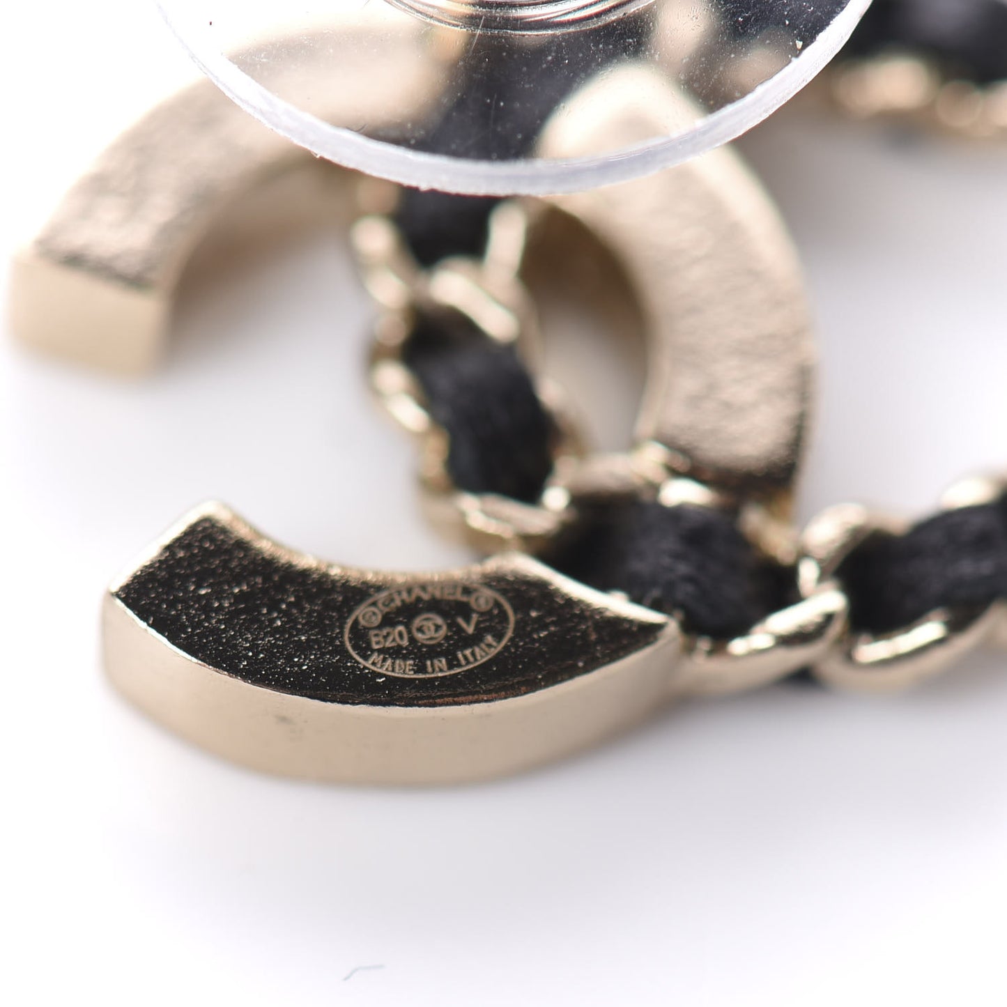 Crystal Baguette Lambskin Chain CC Vintage Allure Stud Earrings Black Gold