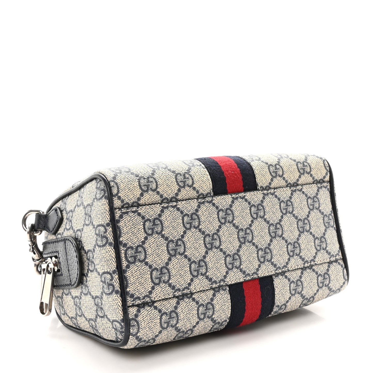 GG Supreme Monogram Textured Dollar Calfskin Web Mini Ophidia Top Handle Bag Beige Blue