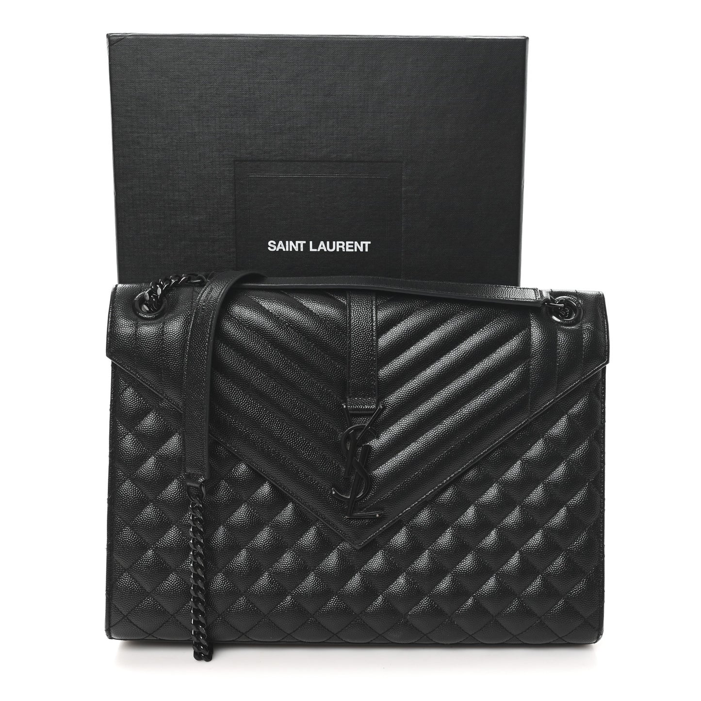 Grain De Poudre Textured Mixed Matelasse Large Triquilt Monogram Monochrome Satchel Black