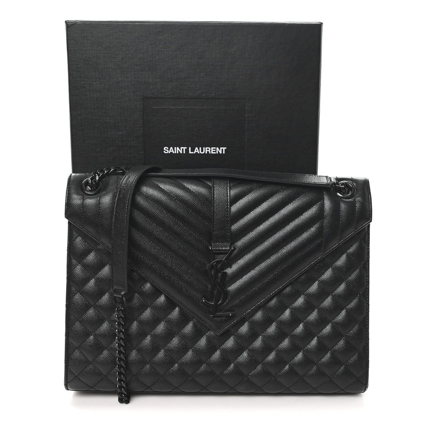 Saint Laurent Grain De Poudre Textured Mixed Matelasse Large Triquilt Monogram Monochrome Satchel Black 12 of 12