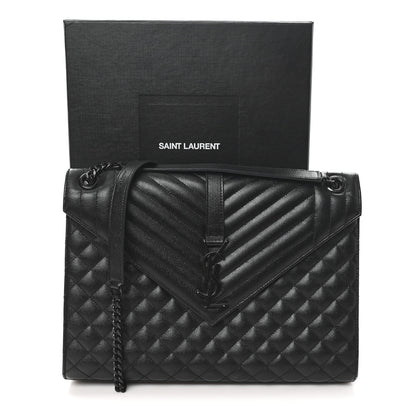 Saint Laurent Grain De Poudre Textured Mixed Matelasse Large Triquilt Monogram Monochrome Satchel Black 12 of 12