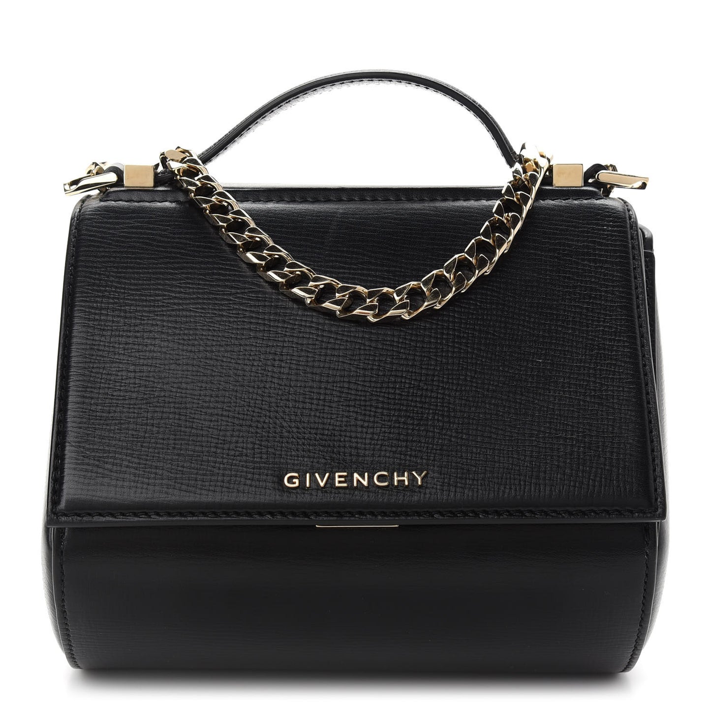 Textured Calfskin Mini Pandora Box Chain Crossbody Bag Black