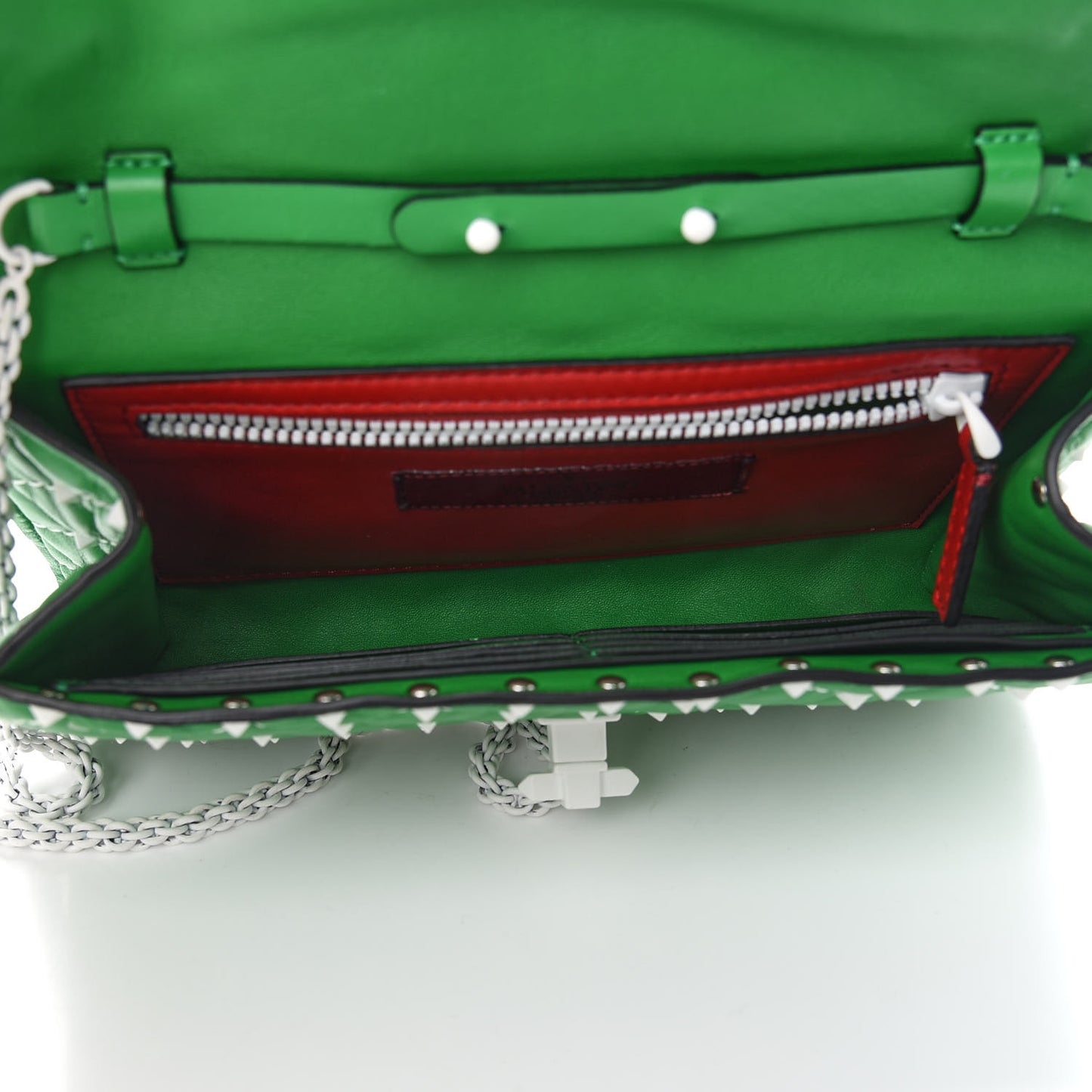 Lambskin Free Rockstud Spike Wallet On Chain Peppermint