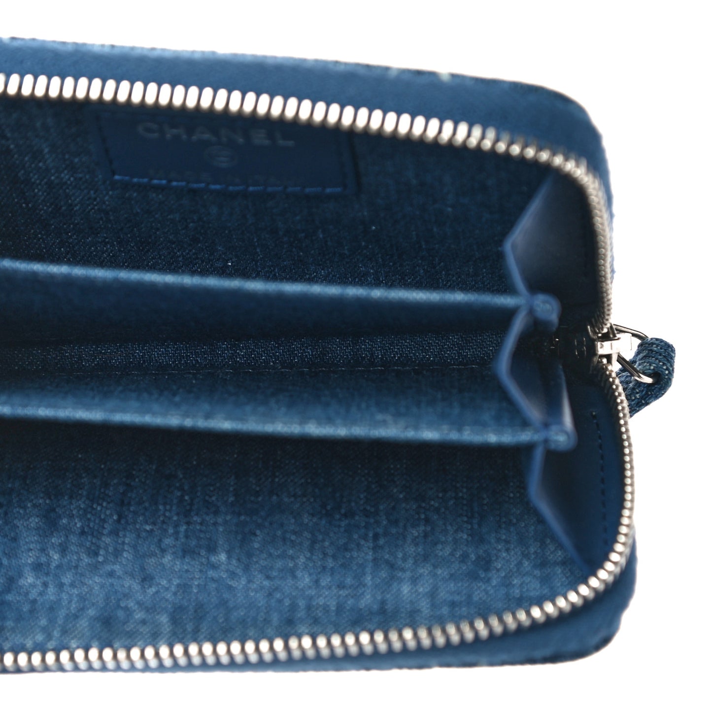 Denim Quilted Zip Coin Purse Blue